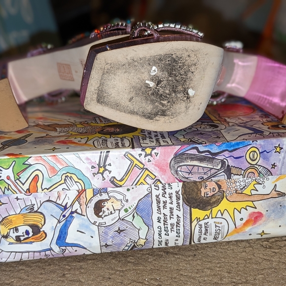 Jeffrey Campbell Size 8 Unite Pink Metallic Bright Multicolored Rhinestones Heel - Picture 8 of 10